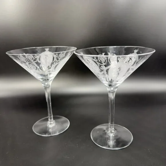 Tiffin Franciscan Classic Shawl Dancer Cameo Etched Nude Dancer Martini Glasses‎
