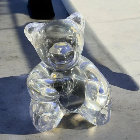 Vintage Jonal Clear Crystal‎ Glass Teddy Bear Figurine Paperweight Germany VTG