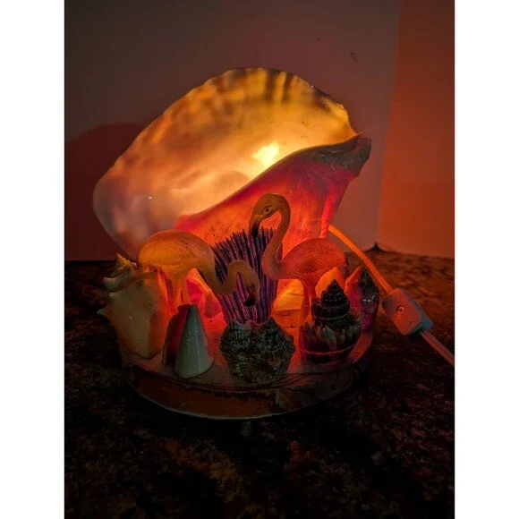 Mid Century 1950's Kitsch Sea Shell TV Lamp With Conch Shell, Coral, Flamingo