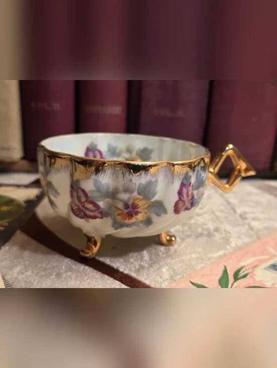 Napco Handpainted Pansies Iridescent Footed Teacup