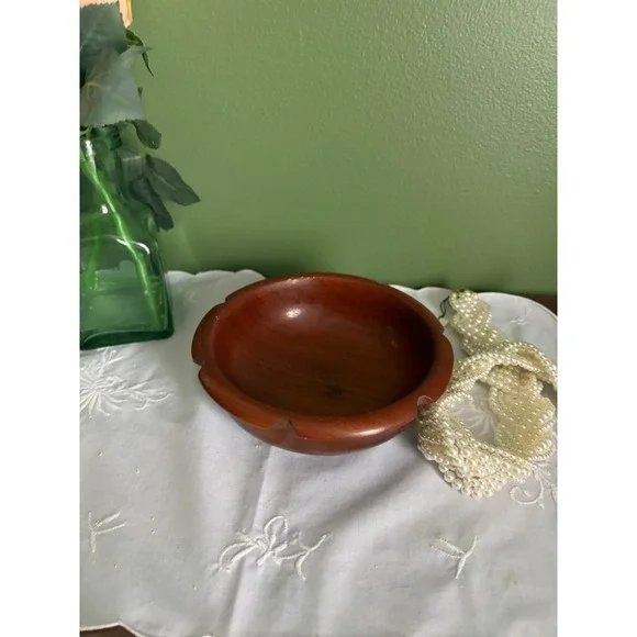 Vintage Teak Wood Ashtray Catchall Dish, Mid-Century Notched Trinket Bowl