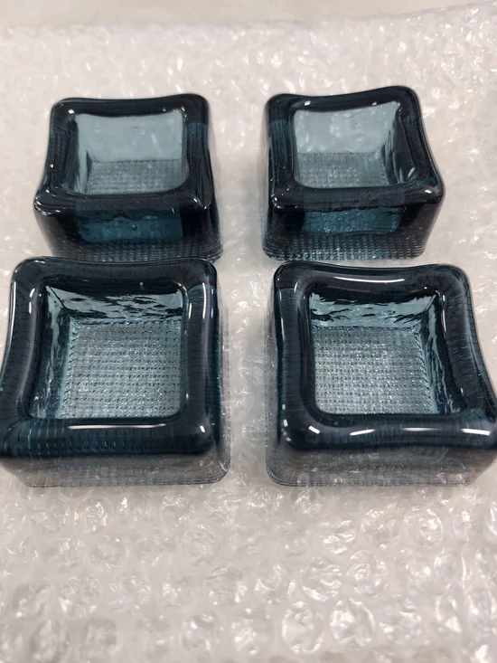 Set of 4 Pukeberg Sweden Blue Glass Ashtrays