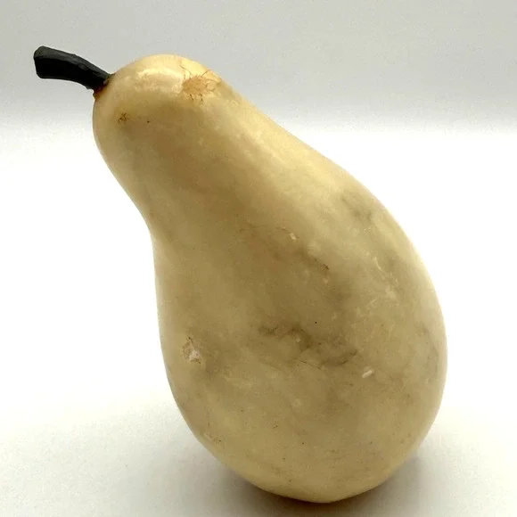 Alabaster Stone Fruit Pear Realistic Hand Carved Marbled Vintage Figurine 4