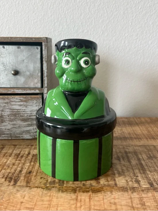 New Halloween Striped Frankenstein Ceramic Candy Dish Retro Vintage Style