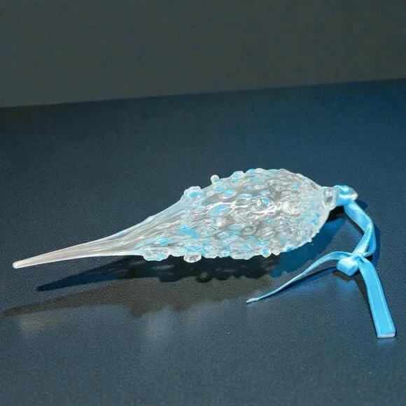 Hand Blown Studio Art Glass Ornament Hanging Decor Textured Blue Fritz Glass VTG