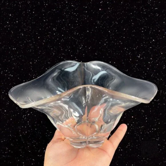 DUNCAN & MILLER Clear Canterbury Centerpiece Crimped Bowl‎ Dish Wavy Top Vintage