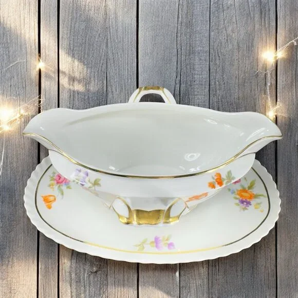 Vintage K&A Krautheim Selb Bavaria Porcelain‎ Sauce Bowl Gravy Boat With Handles