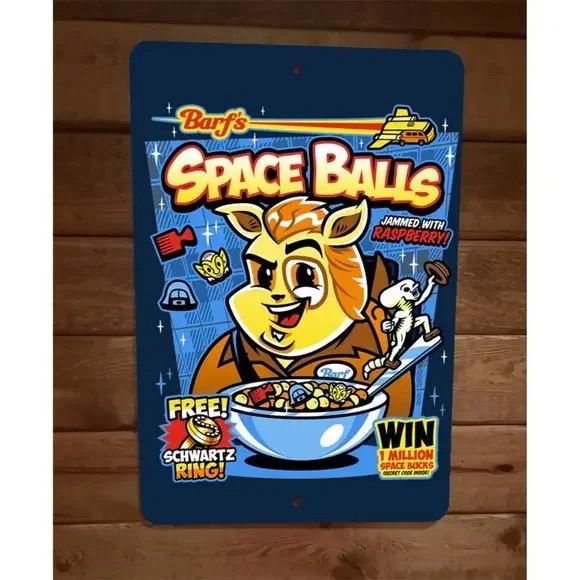 Barfs Space Balls Cereal Jammed With Raspberry Parody 8x12 Metal Wall Sign‎
