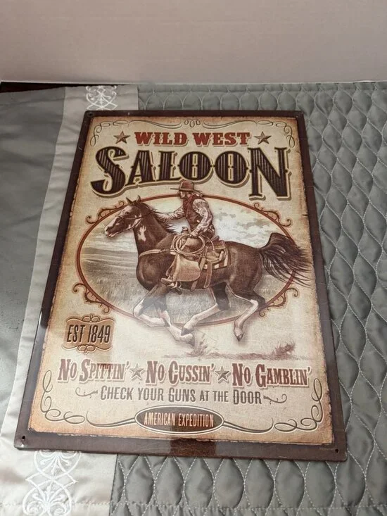 Vintage Western Saloon Metal Tin Signs- Rustic Wall Decor for Cafe, Bar, or Home