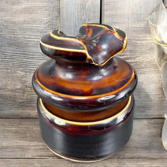Vintage Locke 1977 Porcelain Brown Ceramic Insulator Large Heavy Stoneware‎ Vtg