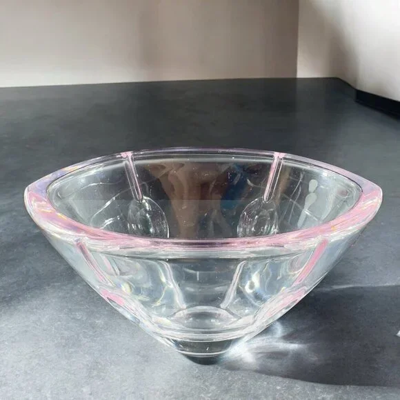 Lenox Cut Crystal Pink Tint Gift Of Knowledge Oval Dish Bowl Vintage Signed‎ VTG