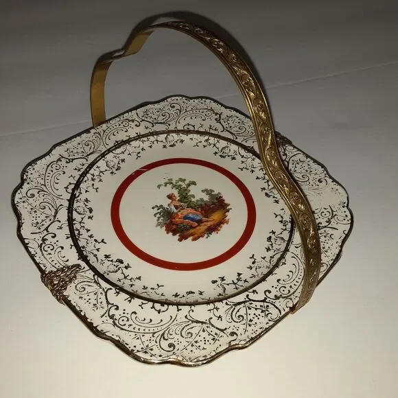 Vintage Maco 24K Decorative Plate & Brass StandOld World Flaw