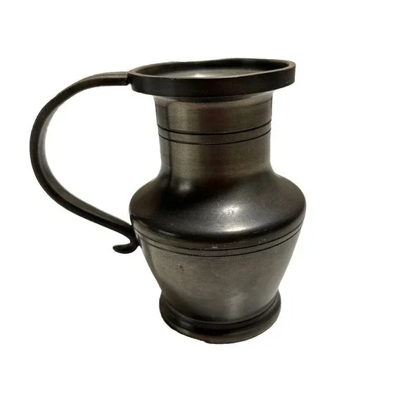 French Antique Vintage Pewter Wine Water Jug Vase Modernist Handle and Stamps 4