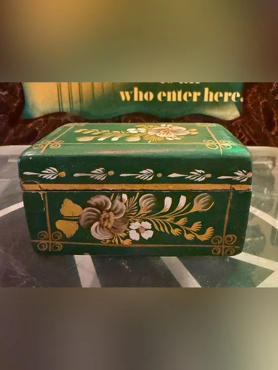 Vintage Hand Painted Wooden Floral Trinket Box - Cottagecore Folk Art