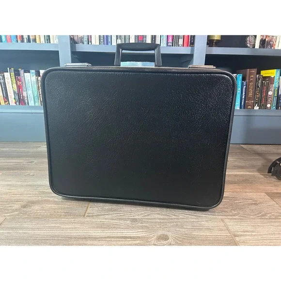 Vintage Towncraft Black Hard Shell Suitcase Mid Century Travel Case Luggage