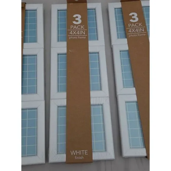 White 3-Pack 4x4in Photo Frames. 9 frames total. new in original pkging and box.