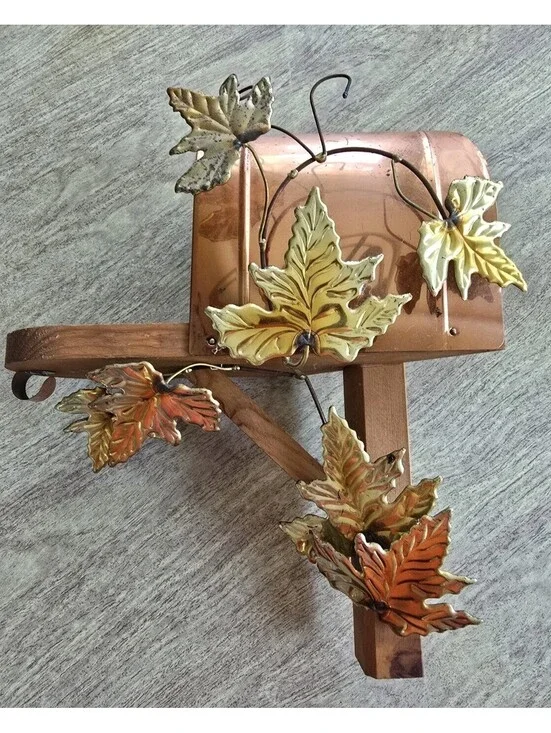 Vtg Shelf Mailbox Copper & Brass Home Interior Wall Decor Vines Leaves 1970s
