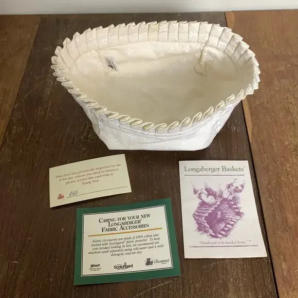 Longaberger square basket ruffle liner natural cream white floral dot‎ design