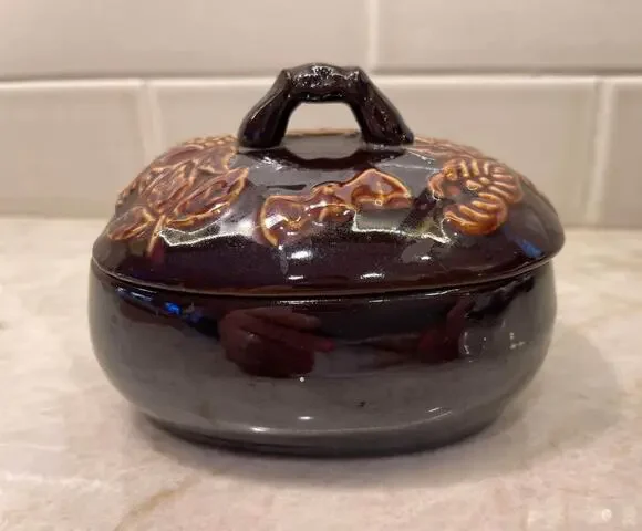 Vintage brown Lidded stoneware dish Japan