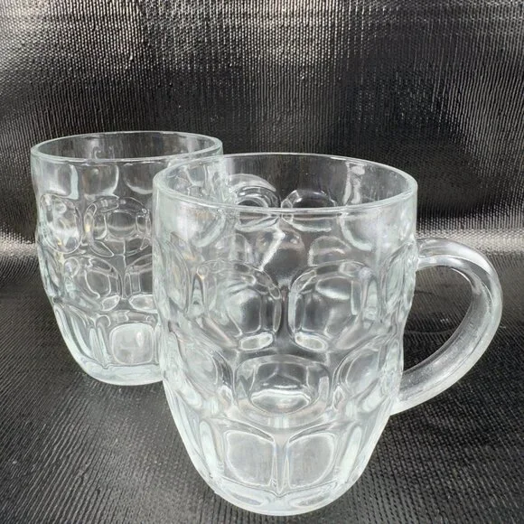 Ravenwood Dimple Thumbprint Heavy Clear Glass Pint Beer England Cups Barware Set