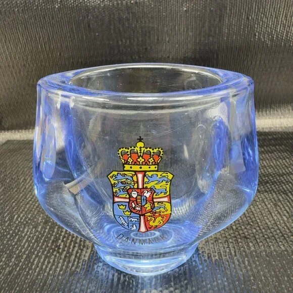 Vintage‎ Denmark Art Glass Bud Vase With Flag Shield Heavy Glass Vase Danmark