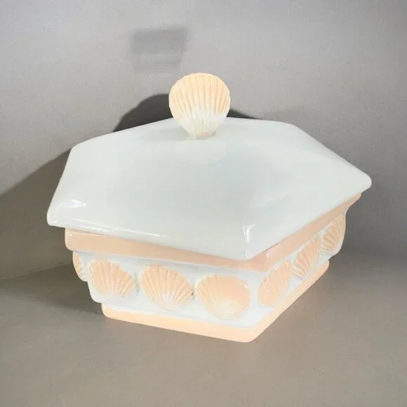 Vintage Rosenthal Netter Hexagonal Seashell Container Jar With Lid Made in Italy