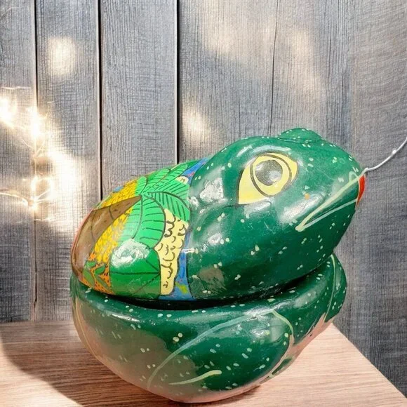 Mexican RedWare Pottery Hand Painted Frog‎ Shape Trinket Holder Jewelry Holder