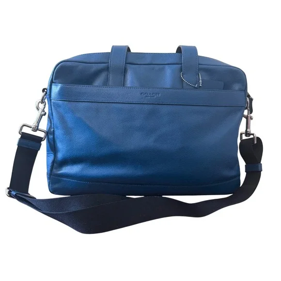 Coach Metropolitan Slim Briefcase Blue Leather Laptop Bag, Tote, Messenger bag