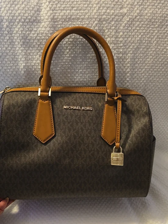 Michael Kors Brown and Tan Monogram Satchel Bag