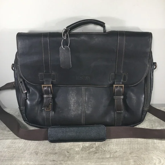 Reaction Kenneth Cole Show Business Leather Briefcase Laptop Shoulder Flap Bag