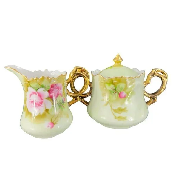 Vintage Lefton Hand Painted Sugar And Creamer Set 2 W Original Stickers Japan‎