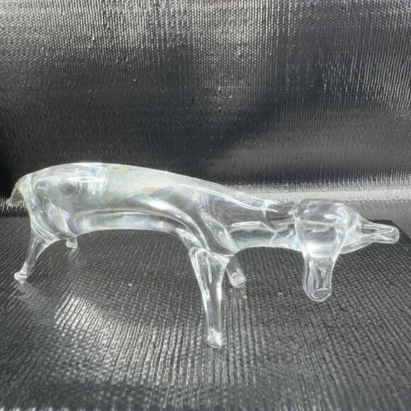 Vintage Clear Hand blown Art Glass Dachshund Wiener Dog Figurine Delicate Figure