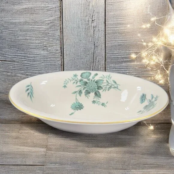 Pickard Fine‎ Porcelain Diana Pattern Oval Dish Bowl Elongated USA Green Ivory