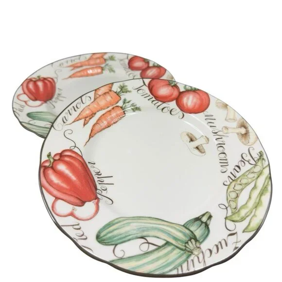1995 Franciscan Vegetable Medley Ceramic‎ Dish Plate Set 2 Cottage Core 8inch