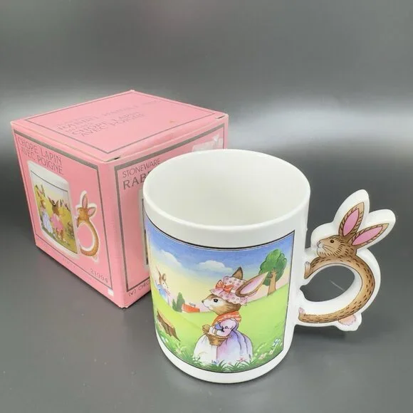 Vintage Peter Rabbit Mug with Bunny Handle Ceramic Made in Japan 11oz New In Box
