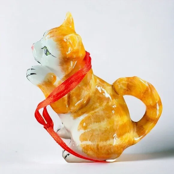 2020 Blue Sky Cat Ceramic Porcelain Figurine Christmas Ornament‎ Cat Lover Gift