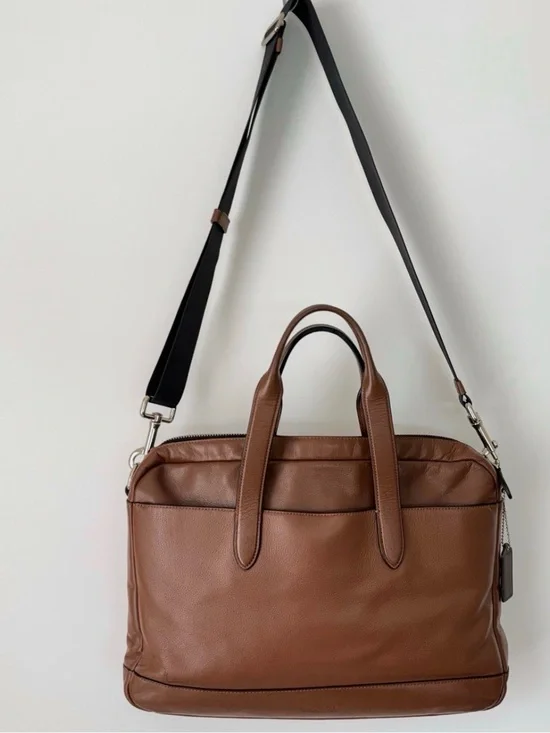 Coach Brown Leather Briefcase with Black Adjustable Strap