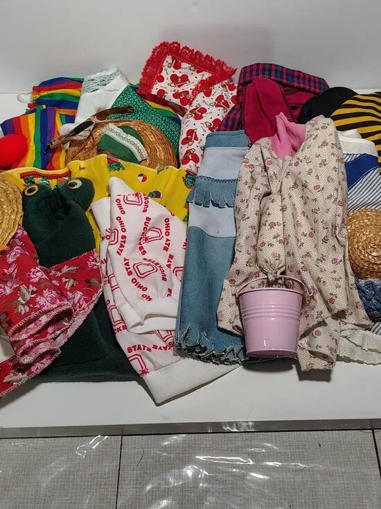 Lot of 12 Handmade Concrete Porch Goose Outfits Dresses Hats Accessories