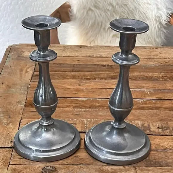 RWP Wilton Pewter Candlestick Holders Set Of 2 Vintage Colonial Style