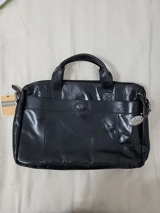 Fossil Black Leather Briefcase with Top Handles