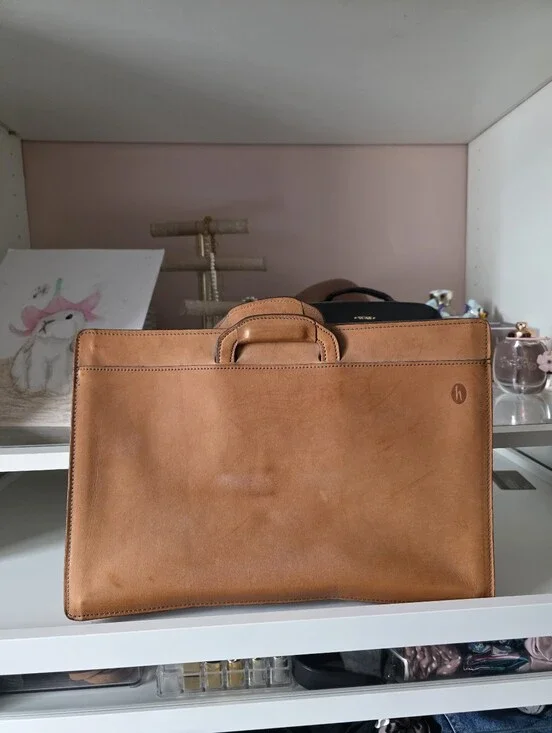 Premium Tan Leather Briefcase with Top Handle
