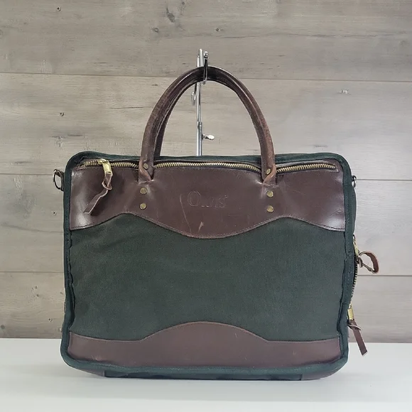 Orvis Green and Brown Canvas Leather Briefcase - Men