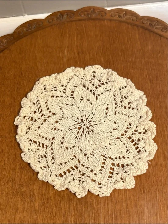 Handmade Cream Crochet Doily - Decorative Table Accent