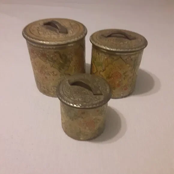 Vintage Holland Distressed Aged Tin Canister set Decor Cottage
