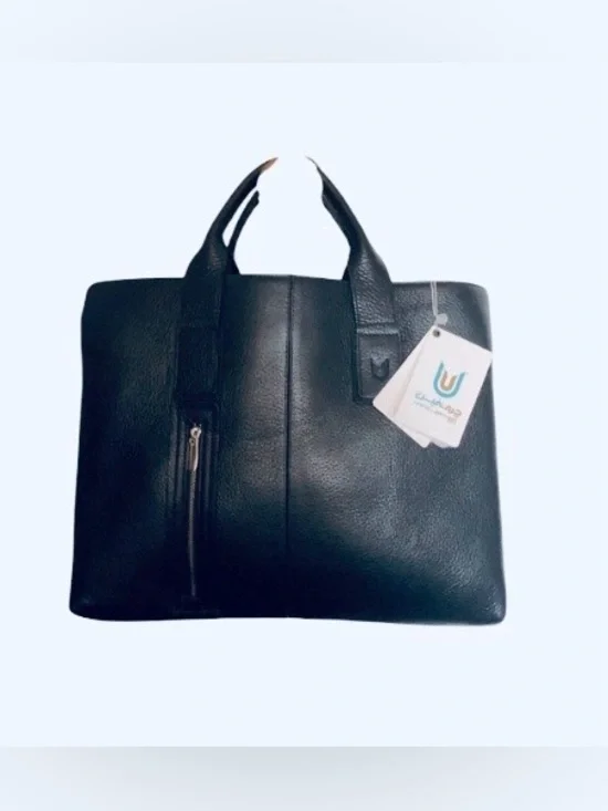 Navy Blue Pebble Leather Unisex Briefcase Tote
