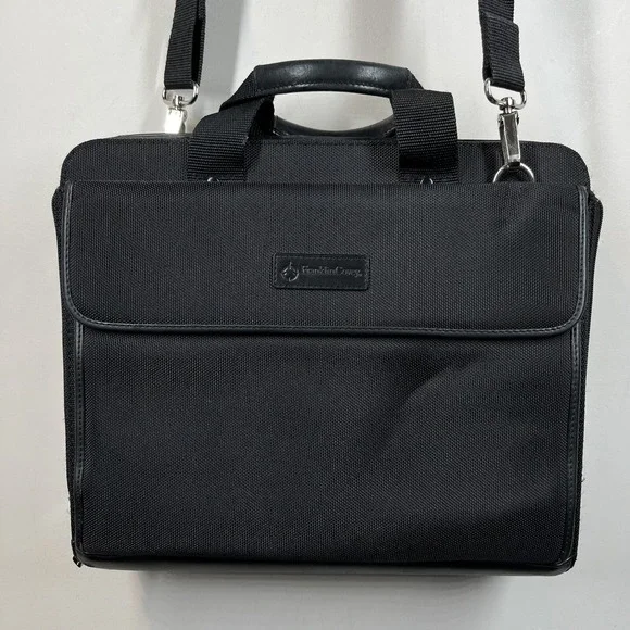 Franklin Covey Messenger Briefcase 15x12 Laptop Leather Nylon Black Bag Organize