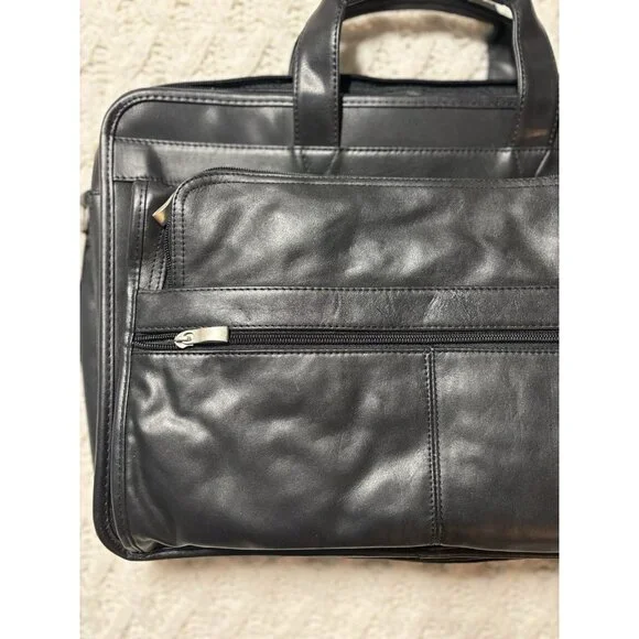 Leather attache briefcase Expandable messenger bag with handle & shoulder strap‎