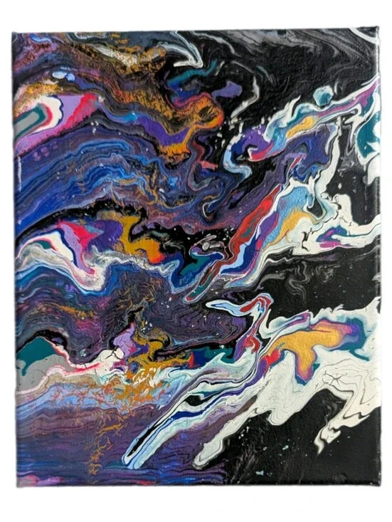 Abstract Fluid Pour Painting Blue Black Acrylic 8