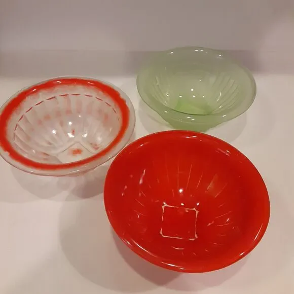 Vintage Hocking Vitrock Colorful Trio Bowl Set x3 NOTE