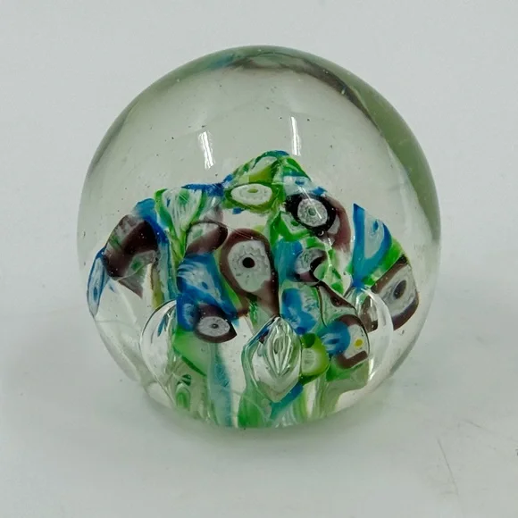 Art Glass Globe Paperweight Pink & Blue‎ Base 3” 14 Ounce Vintage